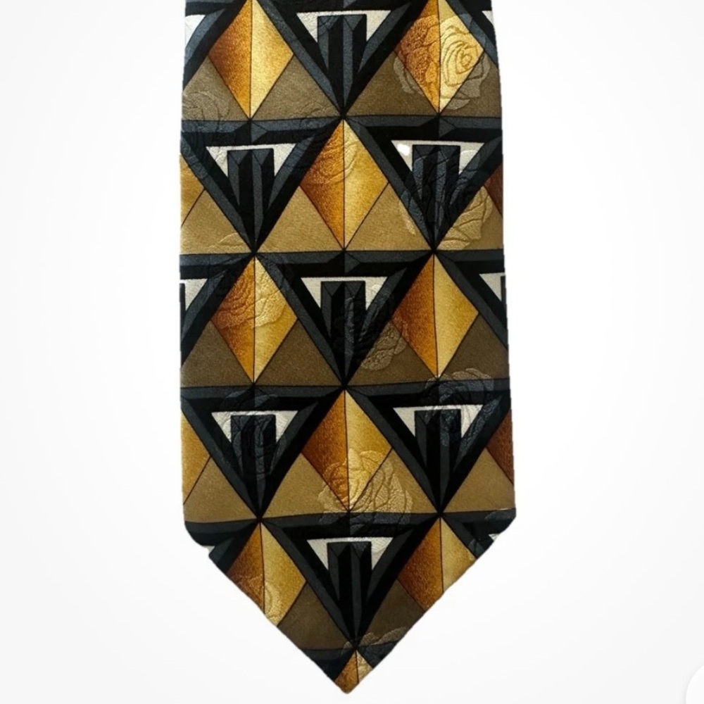 Grateful Dead Deadhead 100% Silk Tie Geometric Gold Black USA  Necktie 3.5x59